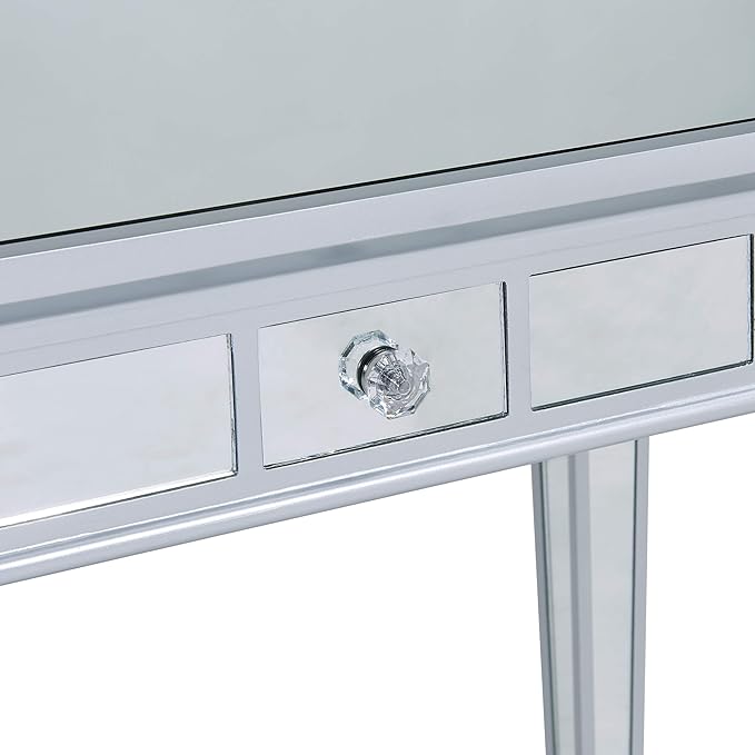SEI Furniture Glenview Glam Mirrored Writing Desk w/ Drawers, Matte Silver