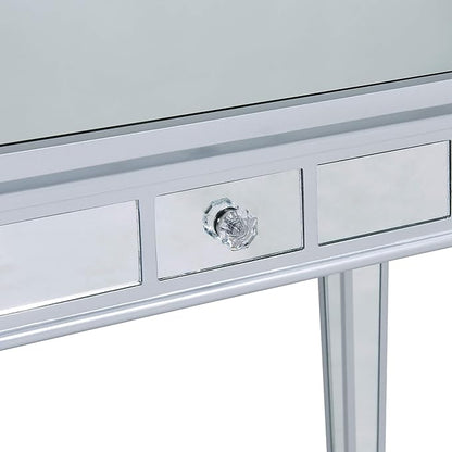 SEI Furniture Glenview Glam Mirrored Writing Desk w/ Drawers, Matte Silver