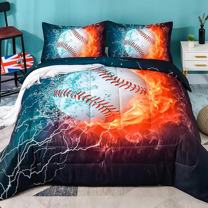 Andency 3D Baseball Comforter Twin(66x90 Inch), 2 Pieces(1 Baseball Comforter, 1 Pillowcase) Sport Microfiber Baseball Comforter Bedding Set for Boy Kids