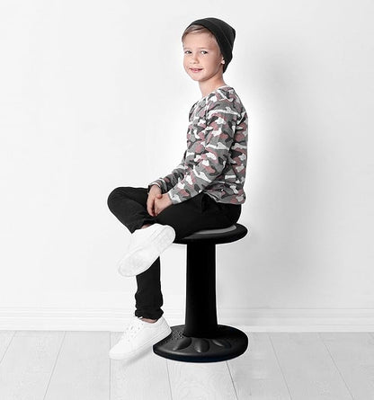Studico ActiveChairs Kids Wobble Chair, Flexible Elementary Classroom Seating, Improves Focus, Posture and Helps ADHD/ADD, Sensory Chair, Active Fidget Chairs, Pre-Teen 17.75" Stool, Ages 7-12, Black
