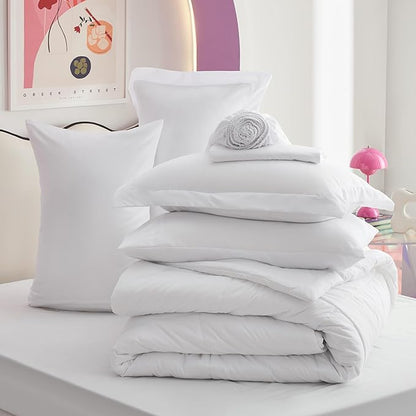 Bedsure White Queen Comforter Set - 7 Pieces Solid Queen Bed in a Bag, Queen Bed Set White with Comforters, Sheets, Pillowcases & Shams