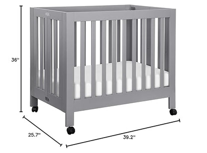 Babyletto Origami Mini Portable Folding Crib with Wheels in Grey, 2 Adjustable Mattress Positions, Greenguard Gold Certified