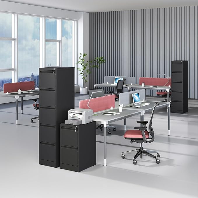 5 Drawer Vertical File Cabinet with Lock, File Cabinet for Home Office, Locking File Cabinet Hanging Files for A4/ Legal/Letter(Require Assembly, Black)