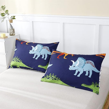 RYNGHIPY Cartoon Dinosaur Comforter Set, Dark Blue Dinosaur Kids Bedding Set for Boys, Dinosaurs Print Comforter Sets for Kids/Toddlers/Teens (Dinosaur,Full)