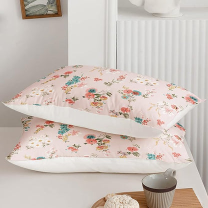 Floral Comforter Twin Size,Pink Floral Kids Comforter Set,3Pcs Bedding Set Printed Comforter with 2 Pillowcases,Down Alternative,Soft and Lightweight,for All Seasons