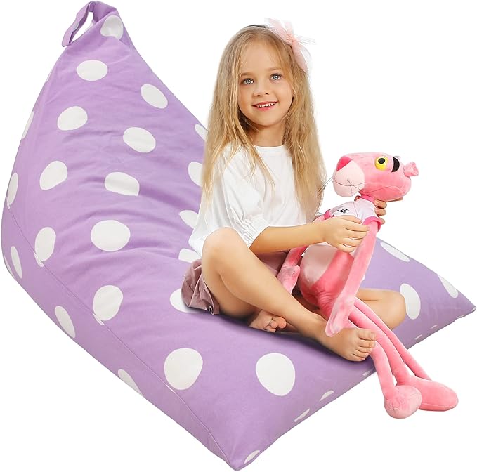 Aubliss Stuffed Animal Storage Bean Bag Chairs Cover, 50"x 35" Extra Large Bean Bags Chair for Kids & Adults, Beanbag Toy Storage for Boys Girls - Premium Cotton Canvas Purple Dot
