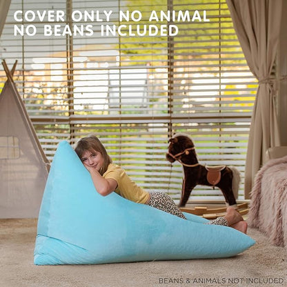 Aubliss Stuffed Animal Storage Bean Bag Chairs Cover, 50"x 35" Extra Large Velvet Bean Bags Chair for Kids & Adults, Ultra Soft Zipper Beanbag Toy Storage for Boys Girls - Blue