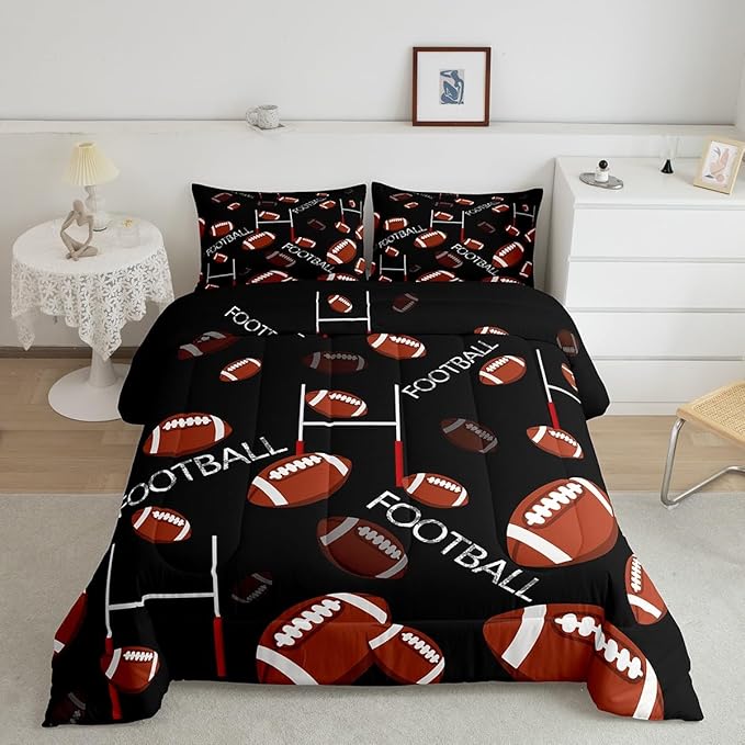 Feelyou Rugby Sports Comforter Set Full Size Football Comforter for Kids Teens Adults Soccer Ball Game Bedding Set Gift for Football Lover Duvet Set Room Decor 3Pcs with 2 Pillow Case