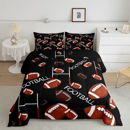 Feelyou Rugby Sports Comforter Set King Size Football Comforter for Kids Teens Adults Soccer Ball Game Bedding Set Gift for Football Lover Duvet Set Room Decor 3Pcs with 2 Pillow Case