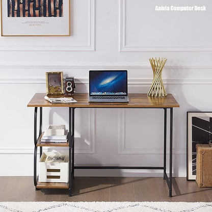 Anivia Writing Computer Home Office Desk with 2 Storage Shelves on Left or Right Side, Industrial Simple Style Wood Table Metal PC Laptop Notebook, 47", Rustic Brown + Black Frame