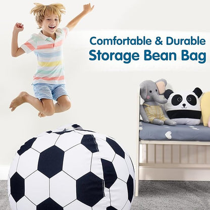 Lukeight Stuffed Animal Storage Bean Bag Chair Cover for Kids, Soccer Zipper Beanbag Chair Cover for Organizing Toddler & Kids' Rooms Plush Toys (Soccer, Large)