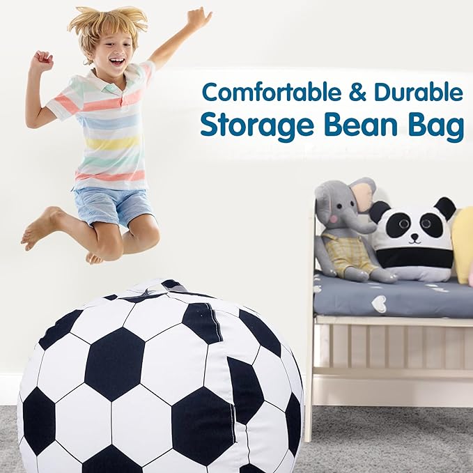 Lukeight Stuffed Animal Storage Bean Bag Chair Cover for Kids, Soccer Zipper Beanbag Chair Cover for Organizing Toddler & Kids' Rooms Plush Toys (Soccer, X-Large)