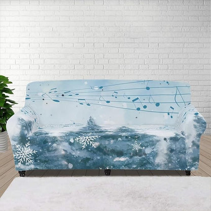 FKELYI Blue Christmas Tree Easy Going Stretch Sofa Slipcover Snow Sofa Couch Cover with Elastic Bottom Stretch Sofa Slipcovers L