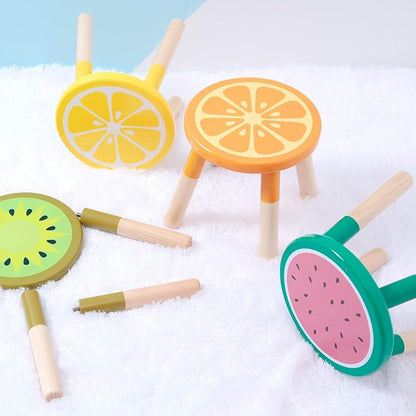 9 Inch Kids Solid Hard Wood Fruit Chair, Crafted Hand-Painted Wood with Assembled Four-Legged Sitting Stool, Bedroom, Playroom, Lemon Furniture Stool for Children,Toddler, Boys, Girls (Lemon)