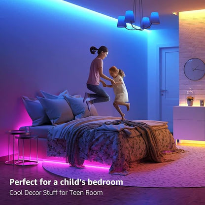 Lepro RGB LED Light Strips 32.8ft, Christmas Decorations, 5050 LED Color Changing Tape Light with 44 Key Remote and 12V Power Supply for Bedroom, TV Backlight, Kitchen, Bar
