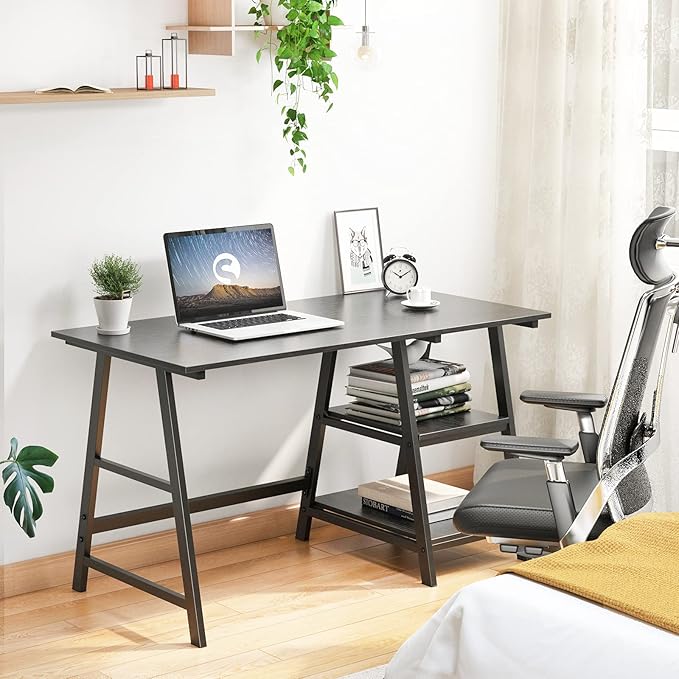 soges Computer Desk 47inches PC Desk Office Desk with Shelf Workstation for Home Office Use Writing Table,Black