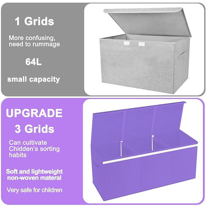 Extra Large Toy Box for Girls Boys - Collapsible Toy Chest Boxes Organizers and Storage for Nursery,Playroom,Office (Violet) 35.8"x12.6"x16"