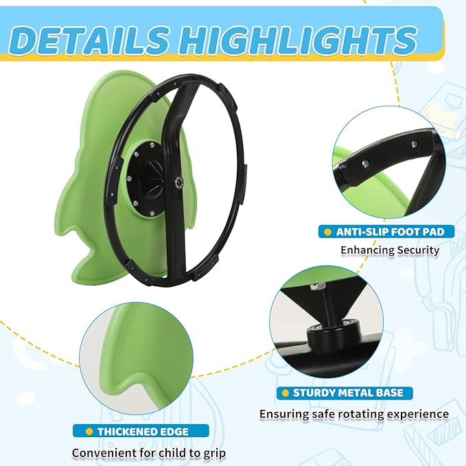 Sensory Spinning Chair for Kids, Autistic Childs Swivel Chair, Sit and Spin Toy, Training Body Coordination, Metal Base Non-Slip Indoor and Outdoor Activity Spins Toys (Penguin-Green)