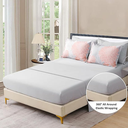Yiran 7 Pieces Blush Grey Comforter Set Floral Bed in a Bag Soft Microfiber Comforter Bedding Set Queen Size 90"×90"(1 Comforter,2 Pillowcases,2 Pillow Shams,1 Flat Sheet,1 Fitted Sheet)