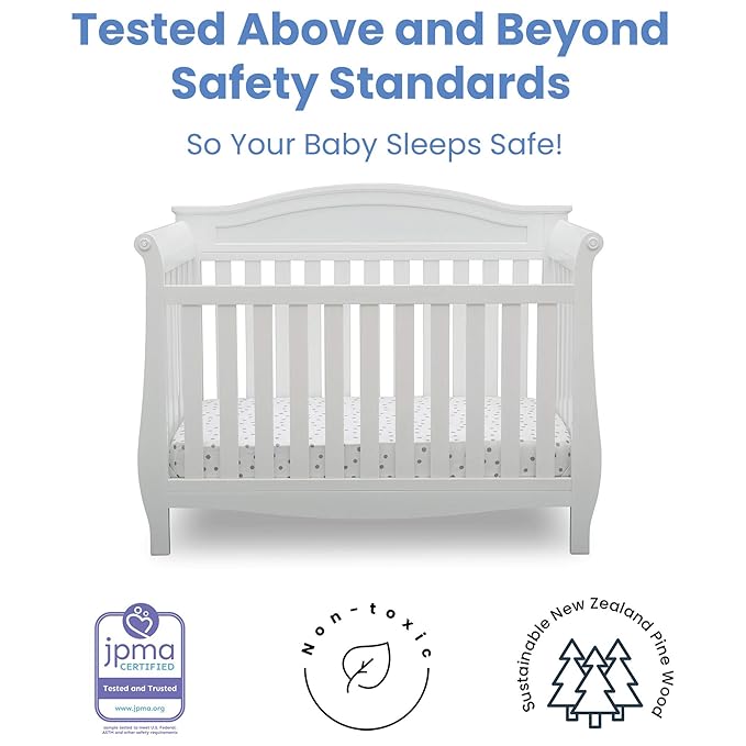 Delta Children Lancaster 4-in-1 Convertible Baby Crib, Bianca White + Serta Perfect Slumber Dual Sided Recycled Fiber Core Crib and Toddler Mattress (Bundle)