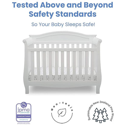 Delta Children Lancaster 4-in-1 Convertible Baby Crib, Bianca White + Serta Perfect Slumber Dual Sided Recycled Fiber Core Crib and Toddler Mattress (Bundle)
