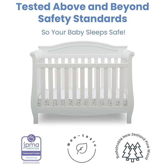 Delta Children Lancaster 4-in-1 Convertible Baby Crib, Bianca White & Contoured Changing Pad, White