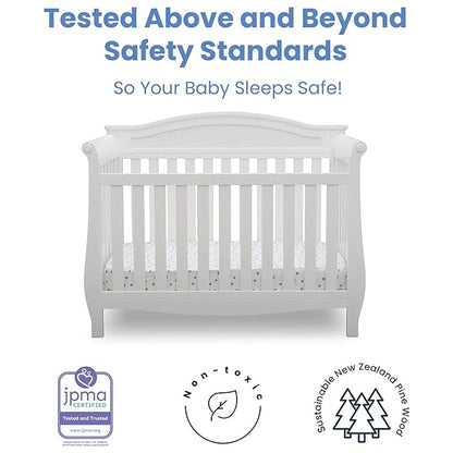 Delta Children Lancaster 4-in-1 Convertible Baby Crib, Bianca White & Contoured Changing Pad, White