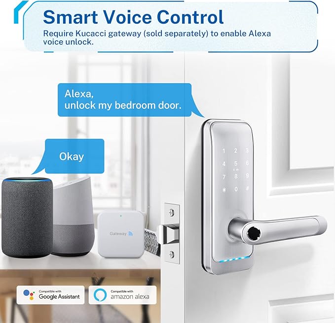 Keypad Smart Door Lock with Handle: Kucacci Keyless Entry Smart Lock for Front Door - Electronic Code for Exterior Door - Retrofit Knob Deadbolt Lock(Silver)