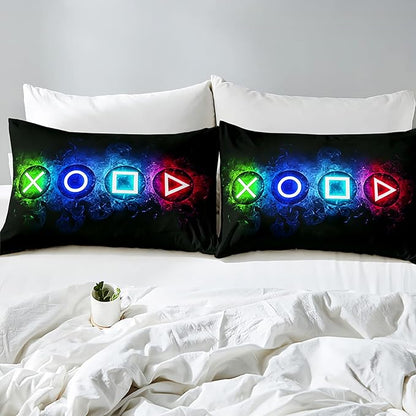 Gamer Comforter Sets for Boys, Video Gaming Comforter Set Full Size, Cool Black Gamer Gamepad Bedding Sets for Boys Kids Playroom Decor, 1 Comforter and 2 Pillowcases