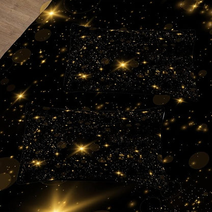 Tailor Shop Glitter Comforter Sets King Size Black and Glod Comforter Sets for Kids Boys Teens Star Glitter Bedding Sets Twinkle Starlight Comforter Sets with 1 Comforter 1 Pillowcases