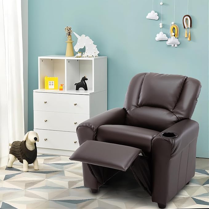 JC HOME CANDY Kids Chair Leather Recliner Sofa Toddler Youth Children Child Ages 3-7, Brown