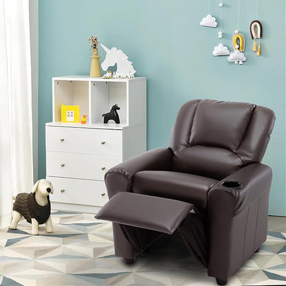 JC HOME CANDY Kids Chair Leather Recliner Sofa Toddler Youth Children Child Ages 3-7, Brown
