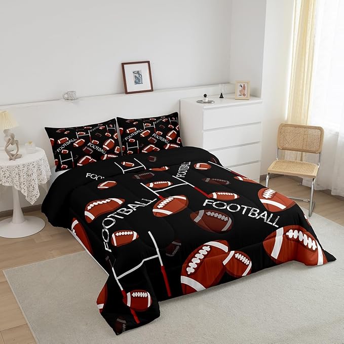 Feelyou Rugby Sports Comforter Set Queen Size Football Comforter for Kids Teens Adults Soccer Ball Game Bedding Set Gift for Football Lover Duvet Set Room Decor 3Pcs with 2 Pillow Case