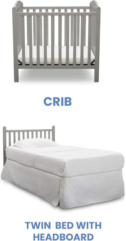 Delta Children Emery Mini Convertible Baby Crib with 2.75-inch Mattress, Grey