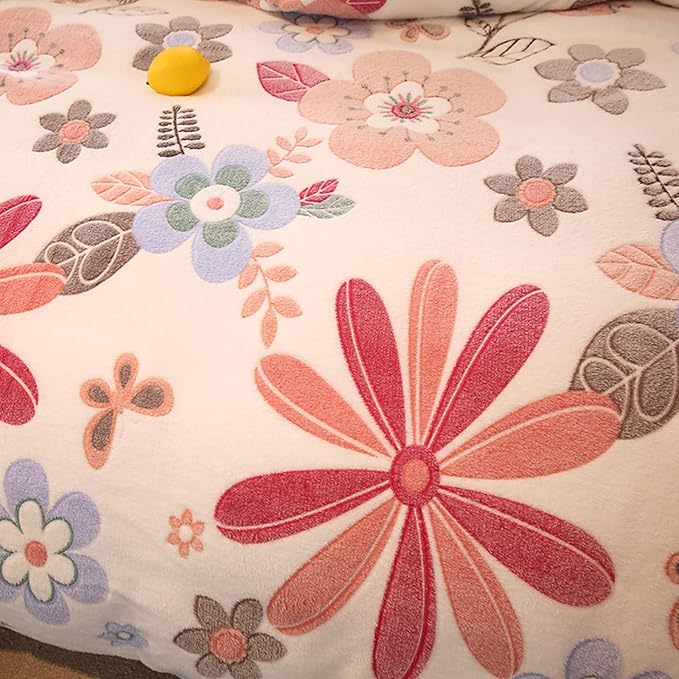 MorroMorn Pink Duvet Cover Queen, Floral Bedding Sets, Comforter Covers Set, Down Alternative Blanket Ultra Soft Kawaii Cute Blooming Flowers for Girls Kids Teen Women Full Double Size