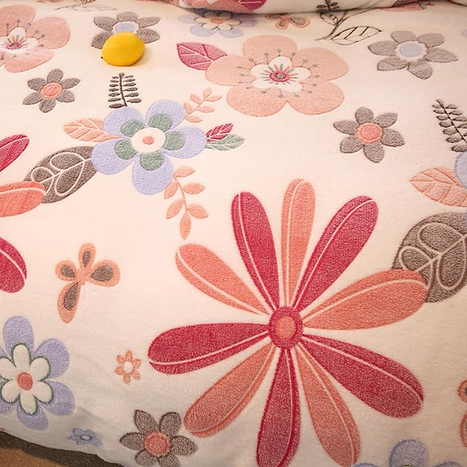 MorroMorn Twin Bedding Sets, Pink Floral Duvet Cover Set, Fluffy Comforter Covers, Colorful Flowers Blanket Ultra Soft Kawaii Cute for Girls Toddler Kids Teen Women Twin/Twin XL Size