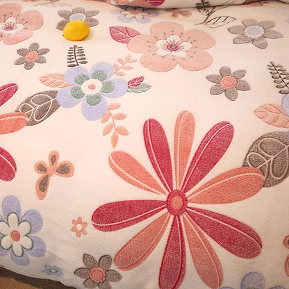 MorroMorn Twin Bedding Sets, Pink Floral Duvet Cover Set, Fluffy Comforter Covers, Colorful Flowers Blanket Ultra Soft Kawaii Cute for Girls Toddler Kids Teen Women Twin/Twin XL Size