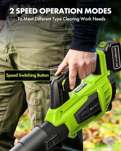 Leaf Blower Cordless with Battery and Charger - Anykit 20V Electric Leaf Blower 2 Speed Modes, Blower Cordless Battery Leaf Blower for Clearing Deck Sidewalk Driveway