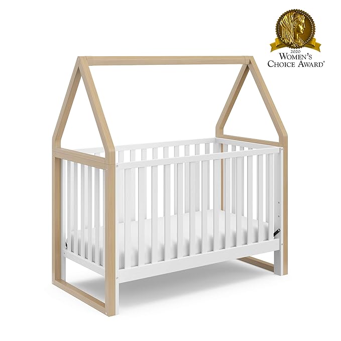 Storkcraft Orchard 5-in-1 Convertible Crib (White with Driftwood) – GREENGUARD Gold Certified, Canopy Style Baby Crib, Converts from Crib to Toddler Bed, Daybed and Full-Size Bed