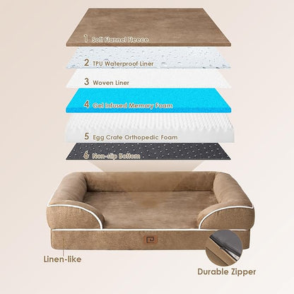 EHEYCIGA Orthopedic XL Dog Beds, Waterproof Memory Foam Dog Bed for Extra Large Dogs, Non-Slip Bottom and Egg-Crate Foam Big Dog Couch Bed with Washable Removable Cover, Camel
