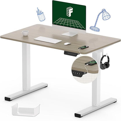 FLEXISPOT Standing Desk Quick Assembly Electric Stand Up Desk Whole-Piece Desktop Ergonomic Memory Controller Height Adjustable Desk(White Frame + 40" Grey Wood Grain Desktop)