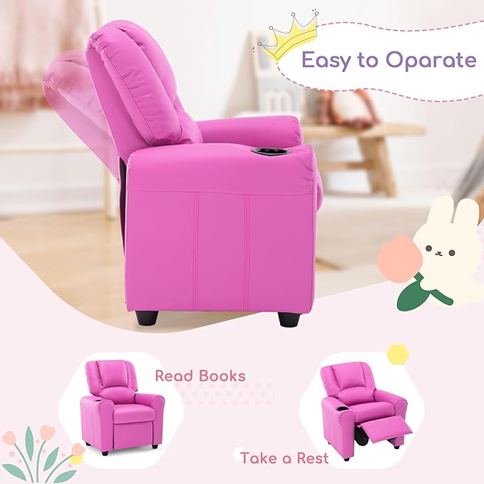 JC HOME CANDY Kids Chair Leather Recliner Sofa Toddler Youth Children Child Ages 3-7, Blush Pink