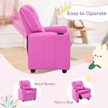 JC HOME CANDY Kids Chair Leather Recliner Sofa Toddler Youth Children Child Ages 3-7, Blush Pink
