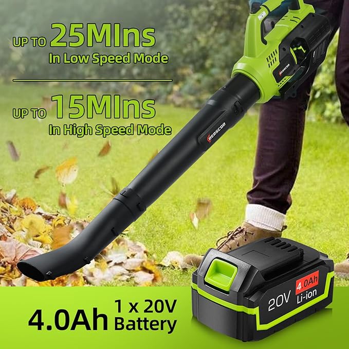 Leaf Blower Cordless, 580CFM/160MPH Electric Leaf Blower with 4.0Ah Battery Powered, Blower with Extension Nozzle, Lightweight Leaf Blowers for Lawn Care, Yard, Garage, Patio & Sidewalk Blowing