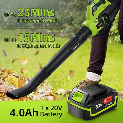 Leaf Blower Cordless, 580CFM/160MPH Electric Leaf Blower with 4.0Ah Battery Powered, Blower with Extension Nozzle, Lightweight Leaf Blowers for Lawn Care, Yard, Garage, Patio & Sidewalk Blowing