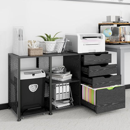 PUNCIA Office Lateral File Storage Cabinet with Paper Shredder Stand On Wheel Large Lateral Filing Cabinet with Drawers Filing Cabinet Organizer Printer Stand with Storage for Home Office