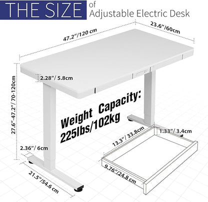 TOPSKY Electric Adjustable Standing Desk with Drawers and Charging USB Port, 47.2"x23.6" Whole-Piece Quick Install Computer Laptop Table for Home and Office (Rustic Brown, 47.2")