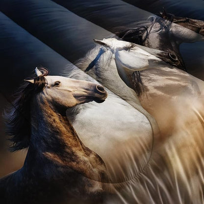 Horse Comforter Queen Size,Galloping Horse Comforter Set for Kids Teens Girls Boys,3Pcs Bedding Set Printed Comforter with 2 Pillowcases,Soft and Lightweight，Queen Size