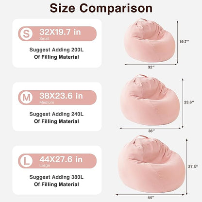 Stuffed Animal Storage Kids Bean Bag Chair Cover (No Filler) Washable Ultra Soft Corduroy Pink Bean Bag Cover for Organizing Plush Toys or Textile, Sack Bean Bag for Adults, Teens (2XL)