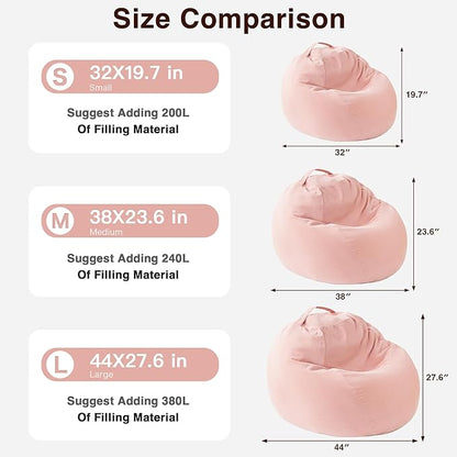 Stuffed Animal Storage Kids Bean Bag Chair Cover (No Filler) Washable Ultra Soft Corduroy Pink Bean Bag Cover for Organizing Plush Toys or Textile, Sack Bean Bag for Adults, Teens (XL)